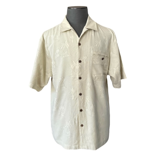 TOMMY BAHAMA Silk Palms Print Relaxed Short Sleeve Men’s Hawaiian Beach Shirt - Picture 1 of 7